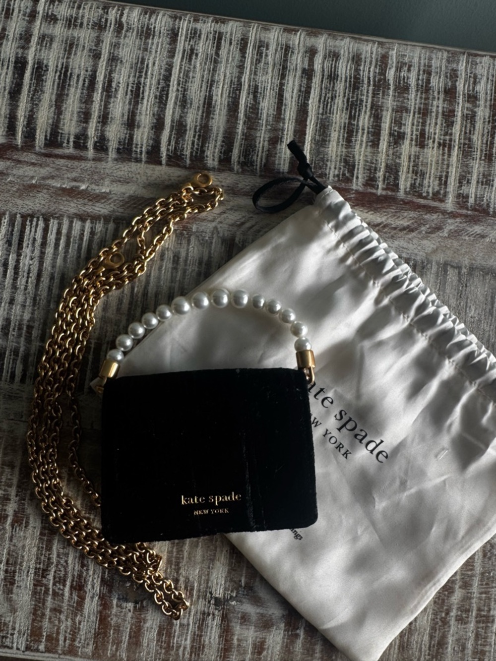 Kate Spade Black Velvet Pearl Handle Mini Bag
